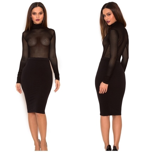 HOUSE OF CB Shahla Black Seamless Knit Pencil Skirt - Picture 1 of 3